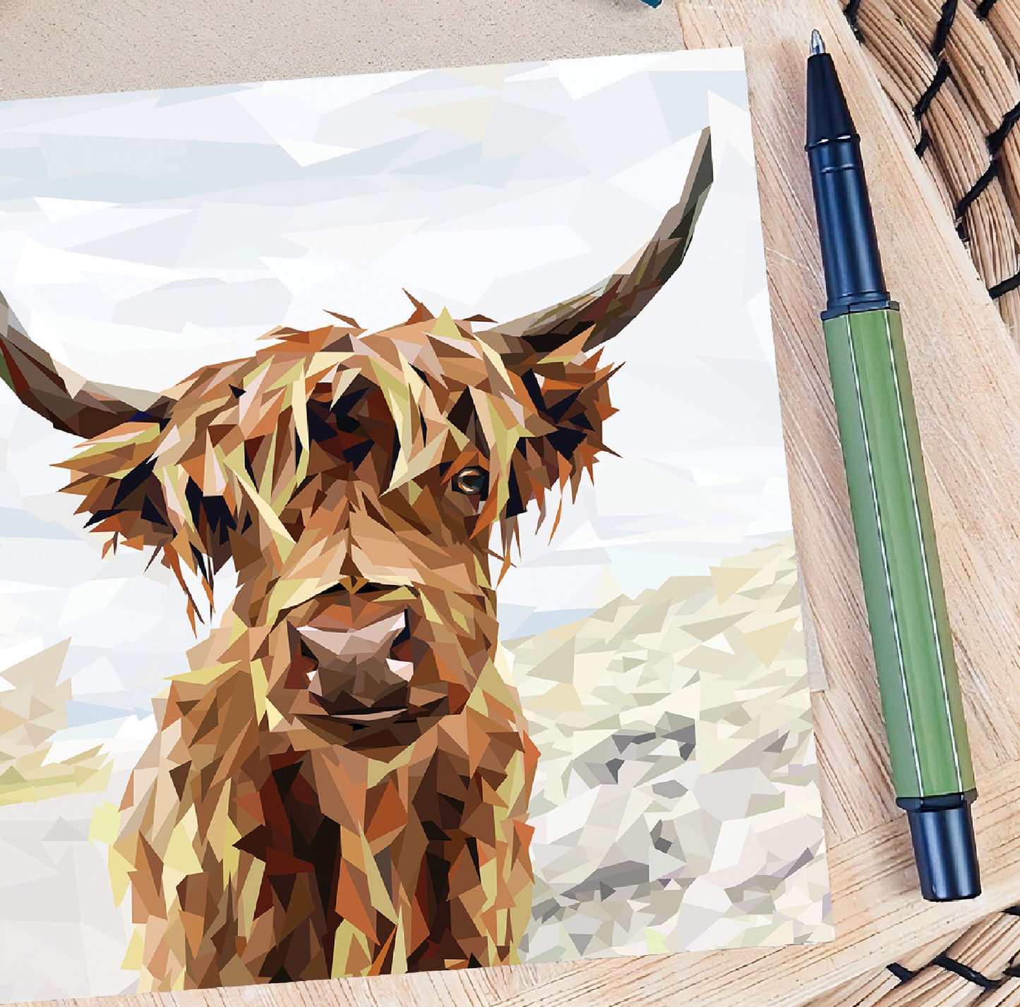 Highland cow illustration | Blank greeting card | Scottish art card