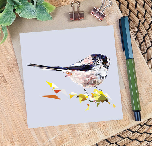 Long-tailed tit bird illustration | Blank greeting card | Art card