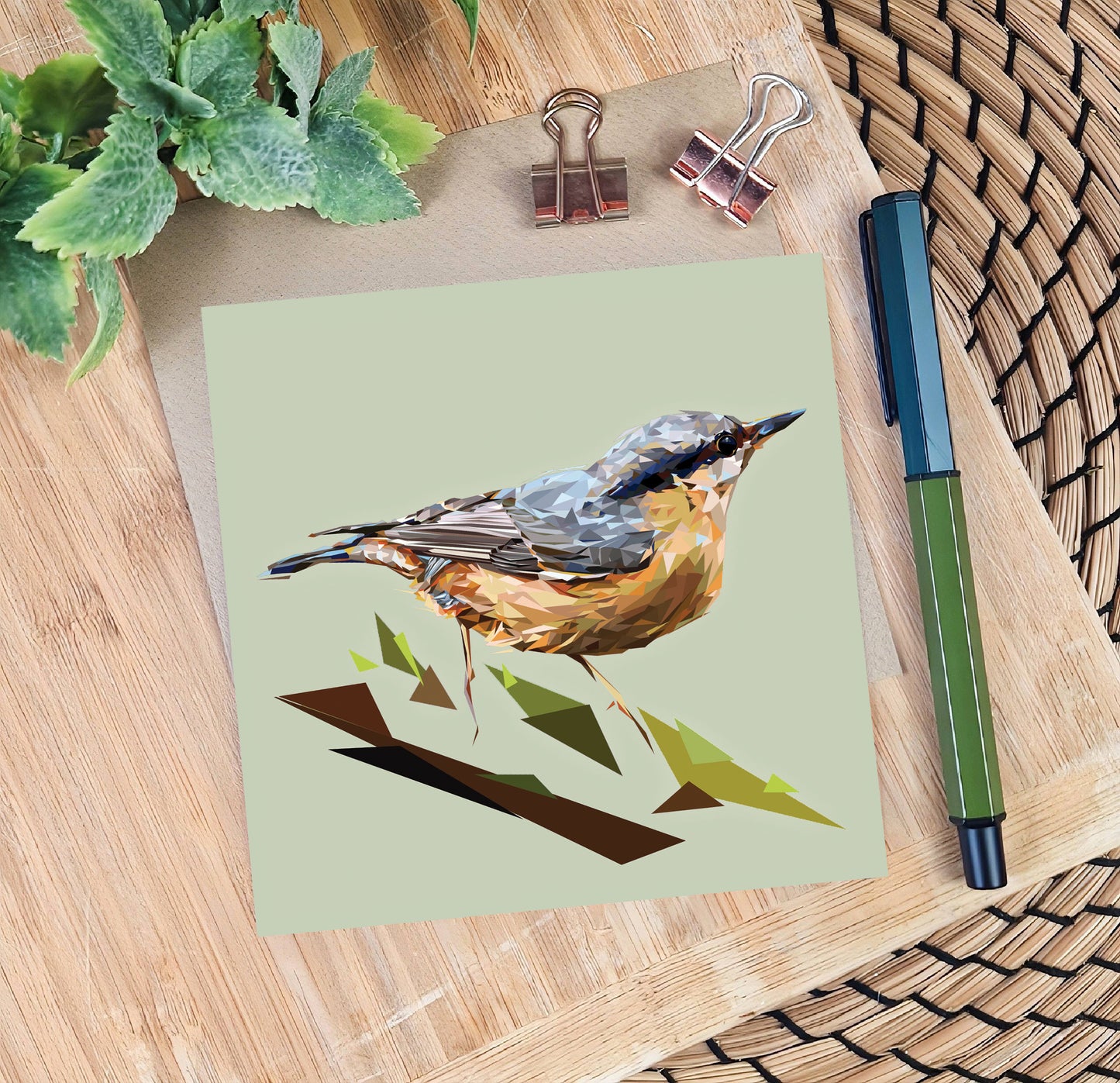Nuthatch bird illustration | Blank greeting card | Art card