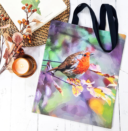 Robin redbreast bird illustration | Heavyweight cotton tote bag