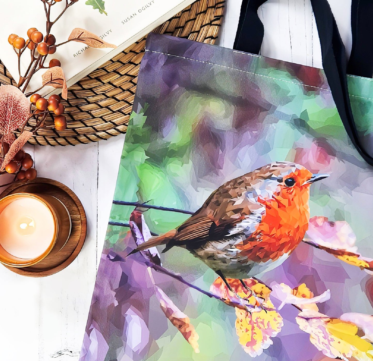 Robin redbreast bird illustration | Heavyweight cotton tote bag