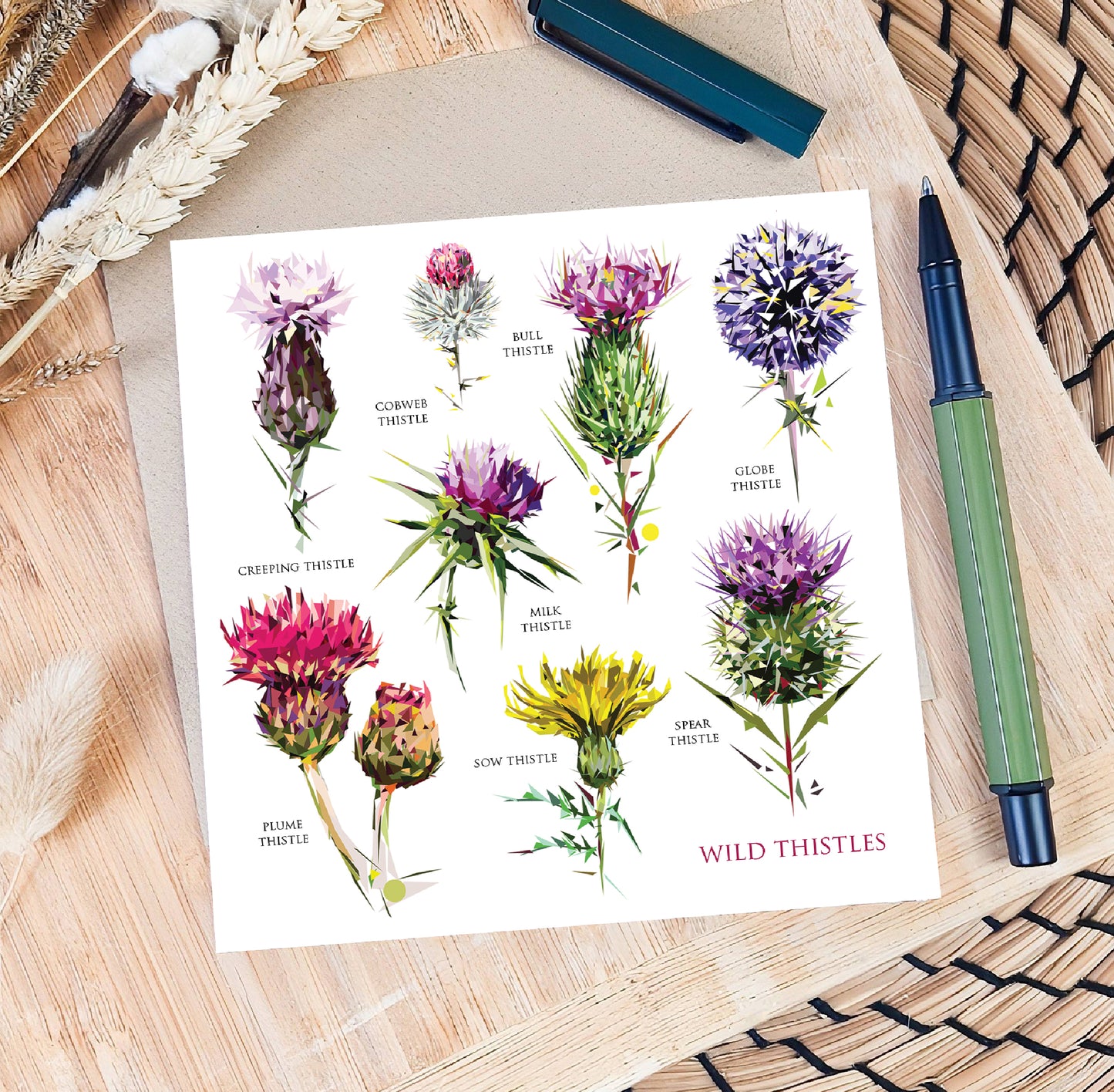 Wild thistles illustration | Blank greeting card | Scottish art card