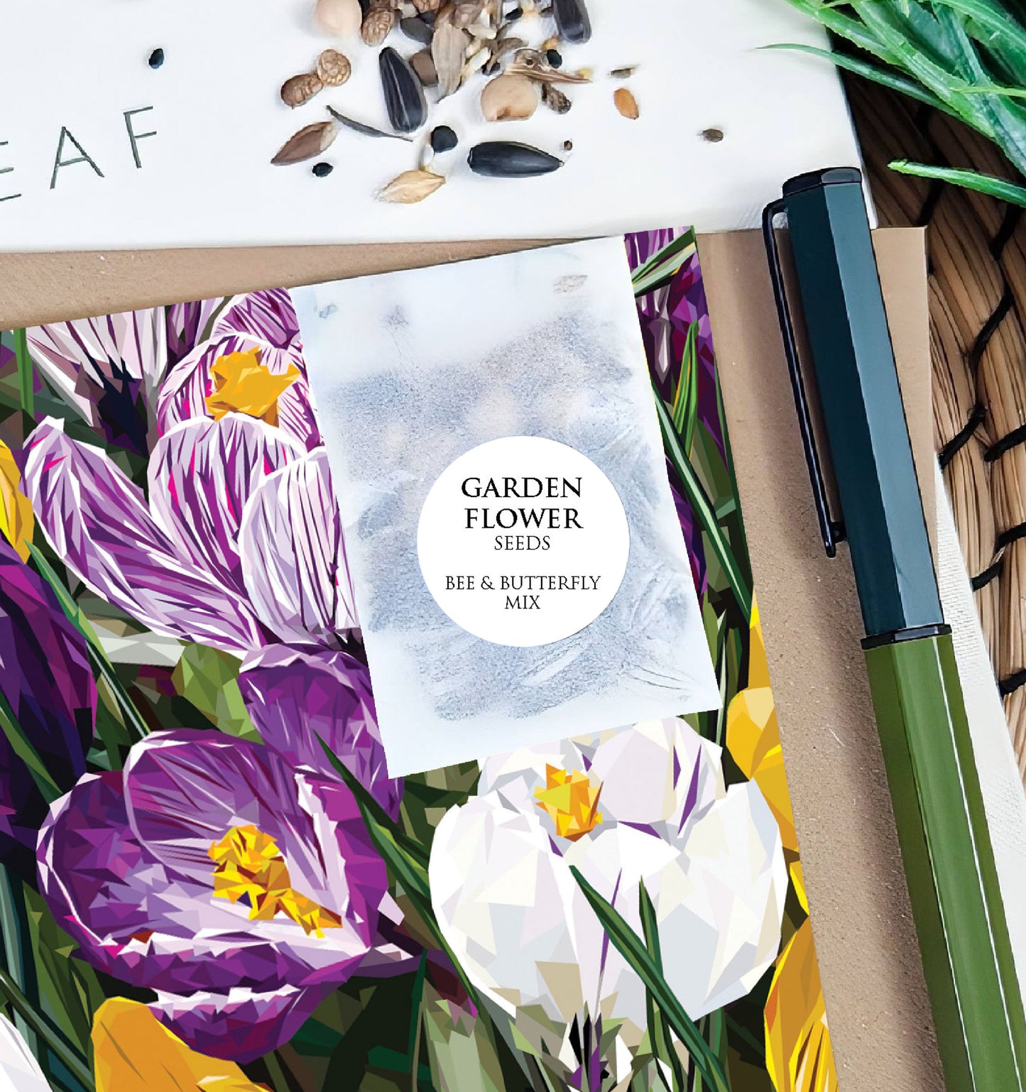 Crocus flowers illustration | Flower seed greeting card | Art card