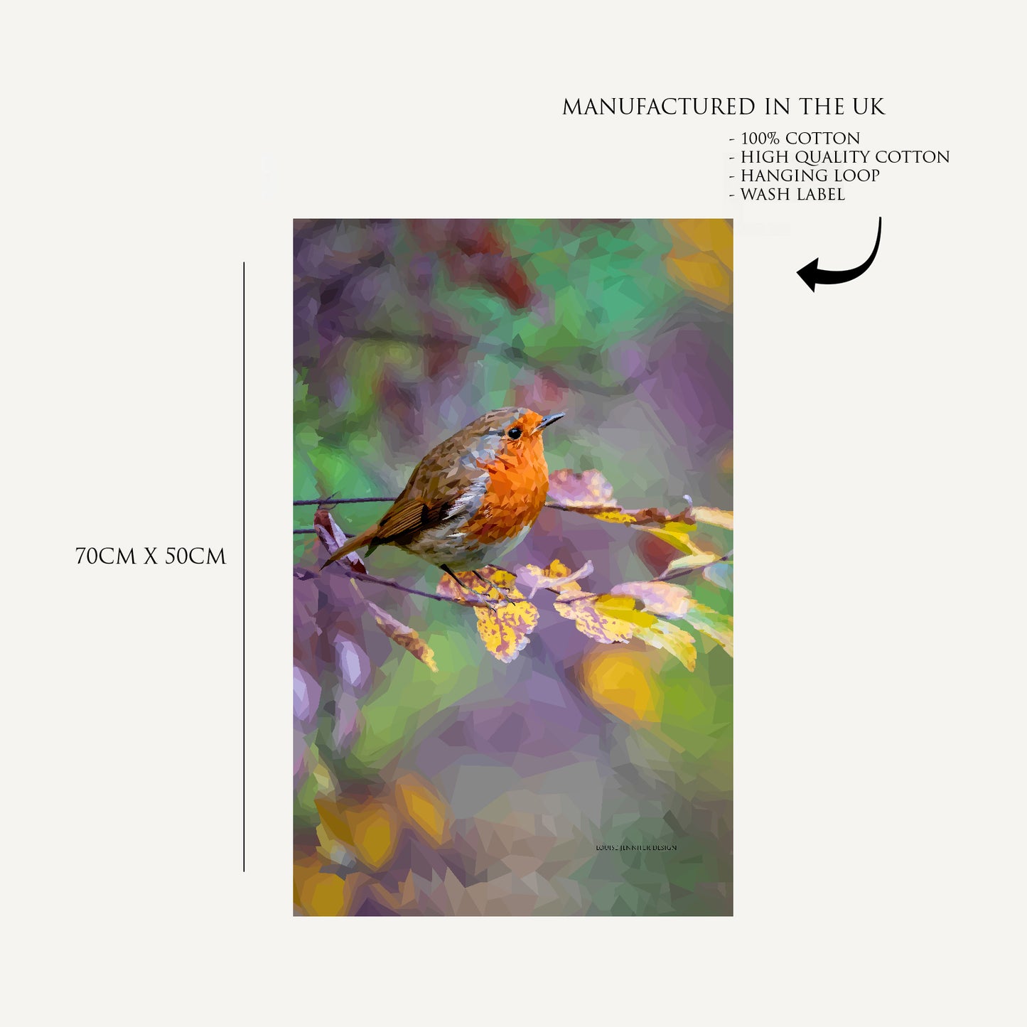 Robin redbreast bird tea towel | 100% cotton | Garden bird design