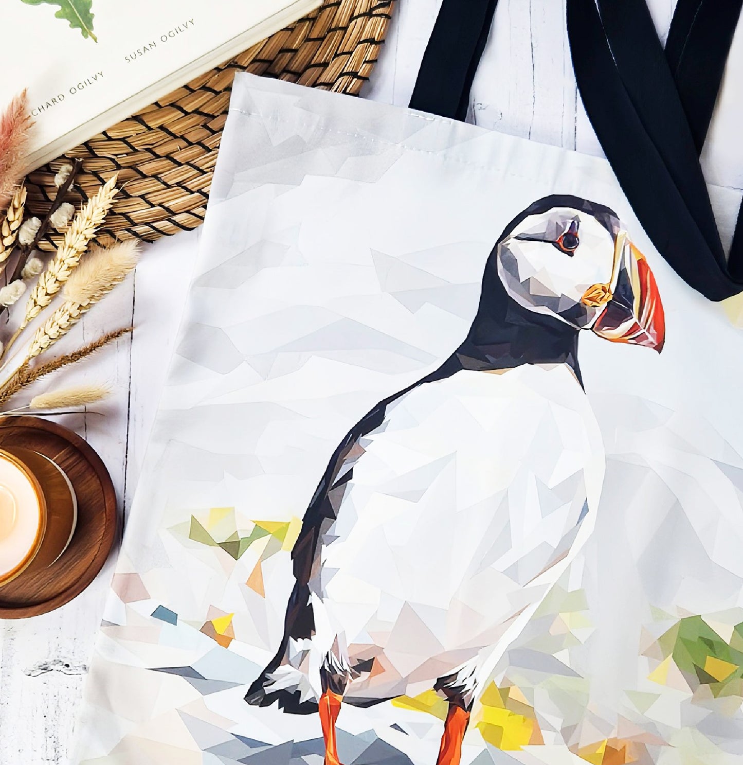 Atlantic puffin bird illustration | Heavyweight cotton tote bag | Scottish