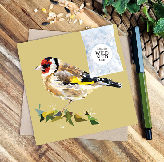 Goldfinch bird illustration | Bird seed greeting card | Art card