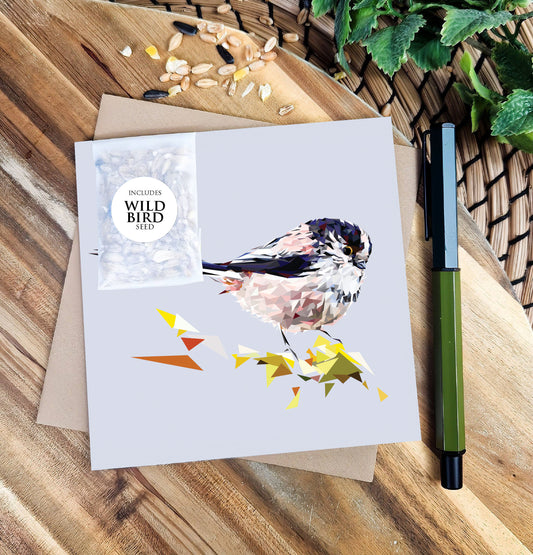 Long-tailed tit bird illustration | Bird seed greeting card | Art card