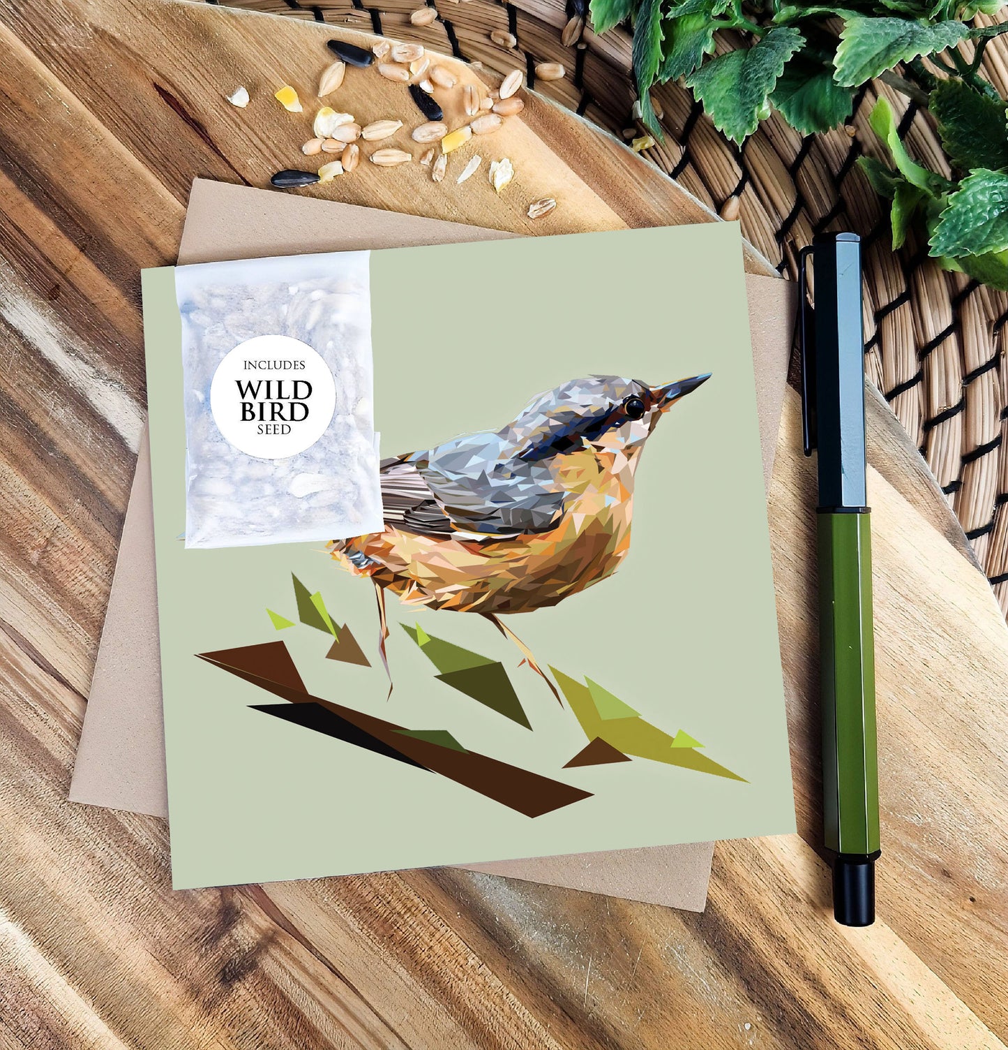 Nuthatch bird illustration | Bird seed greeting card | Art card
