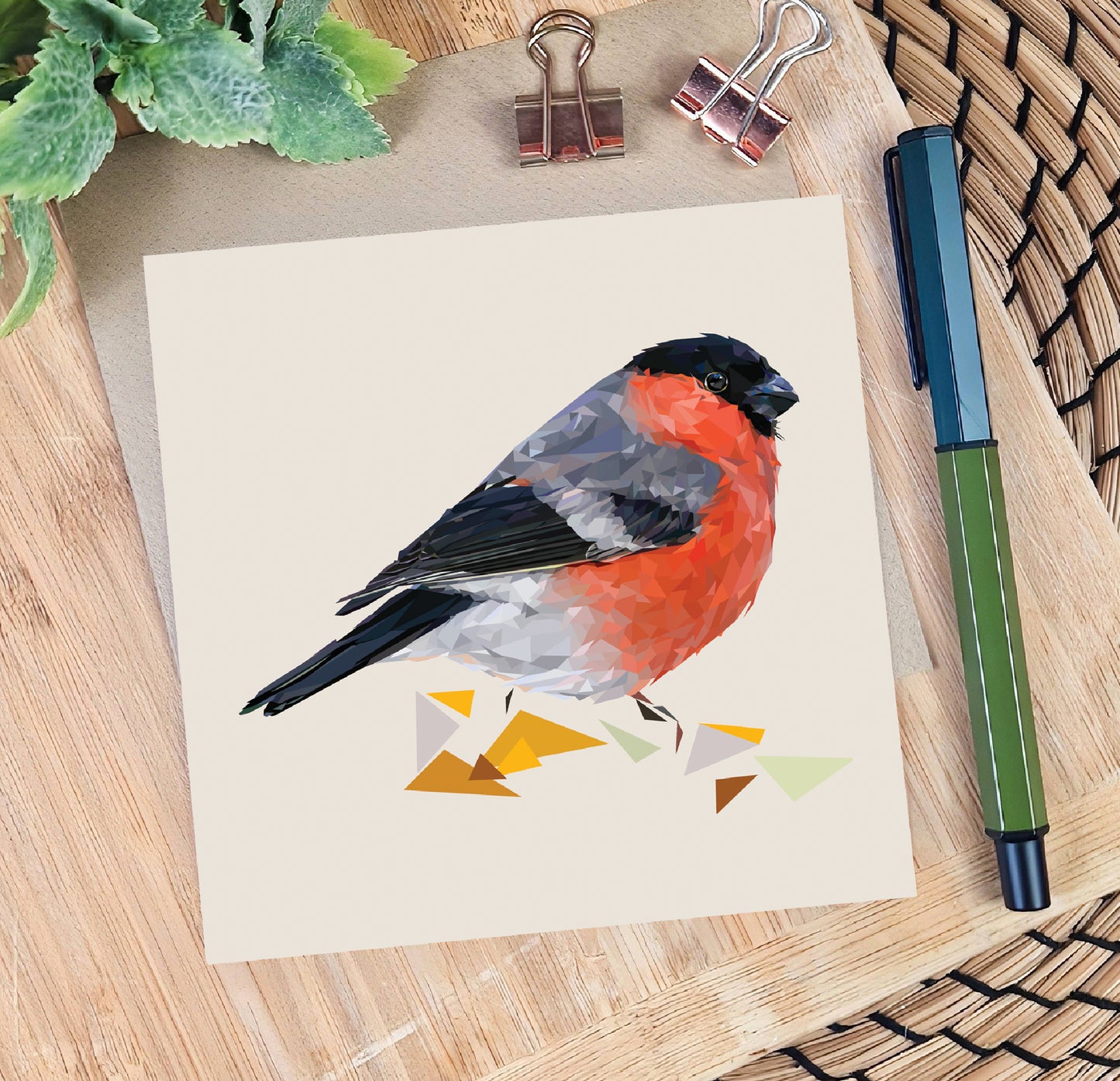 Bullfinch bird illustration | Blank greeting card | Art card