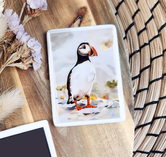 Atlantic puffin bird illustration | Ceramic fridge magnet | Coastal birds