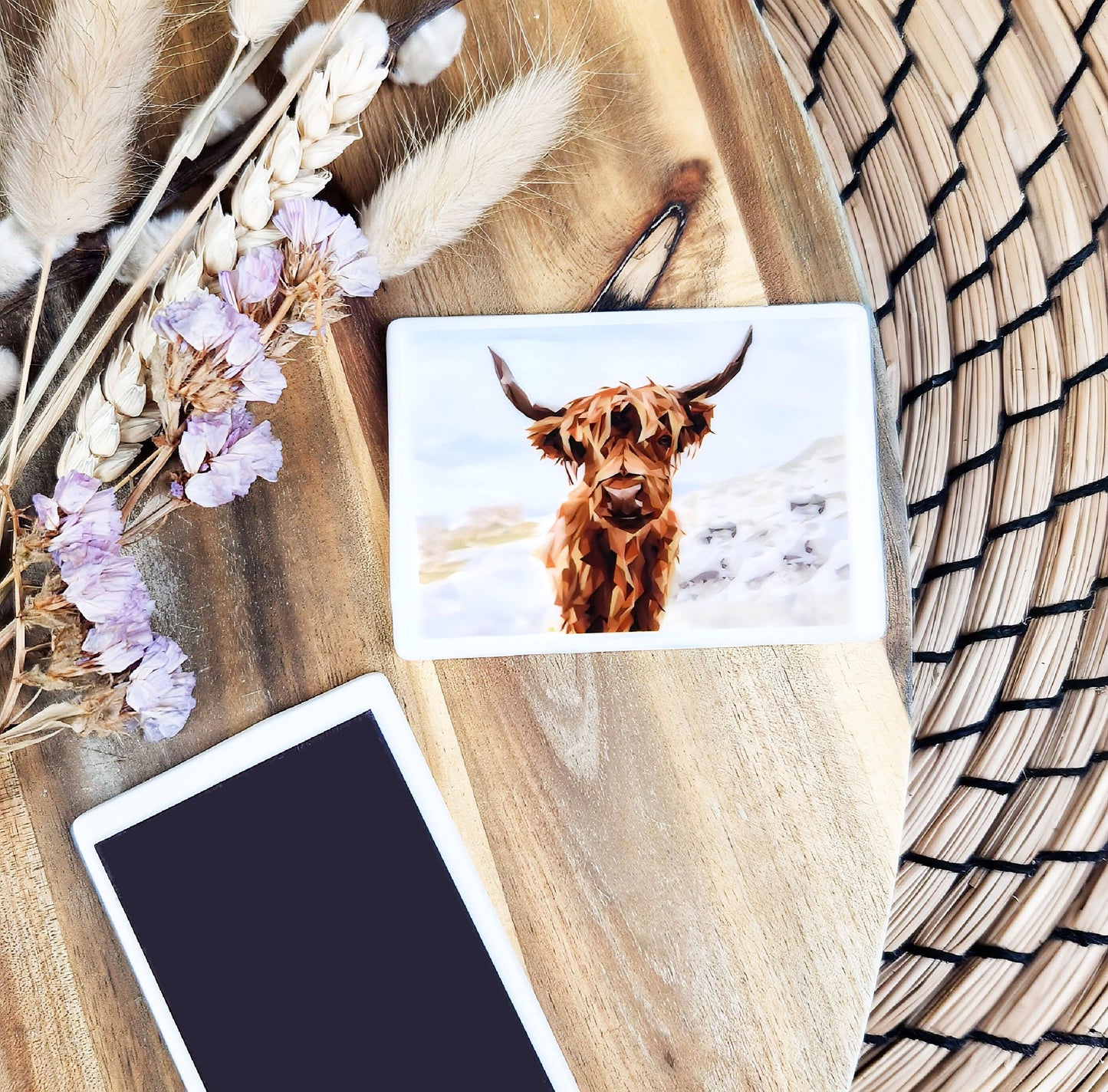 Highland cow illustration | Ceramic fridge magnet | Scottish highlands
