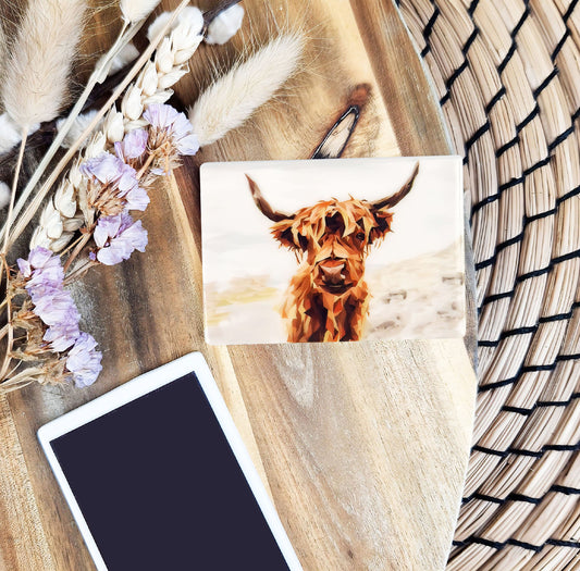Highland cow illustration | Ceramic fridge magnet | Scottish highlands