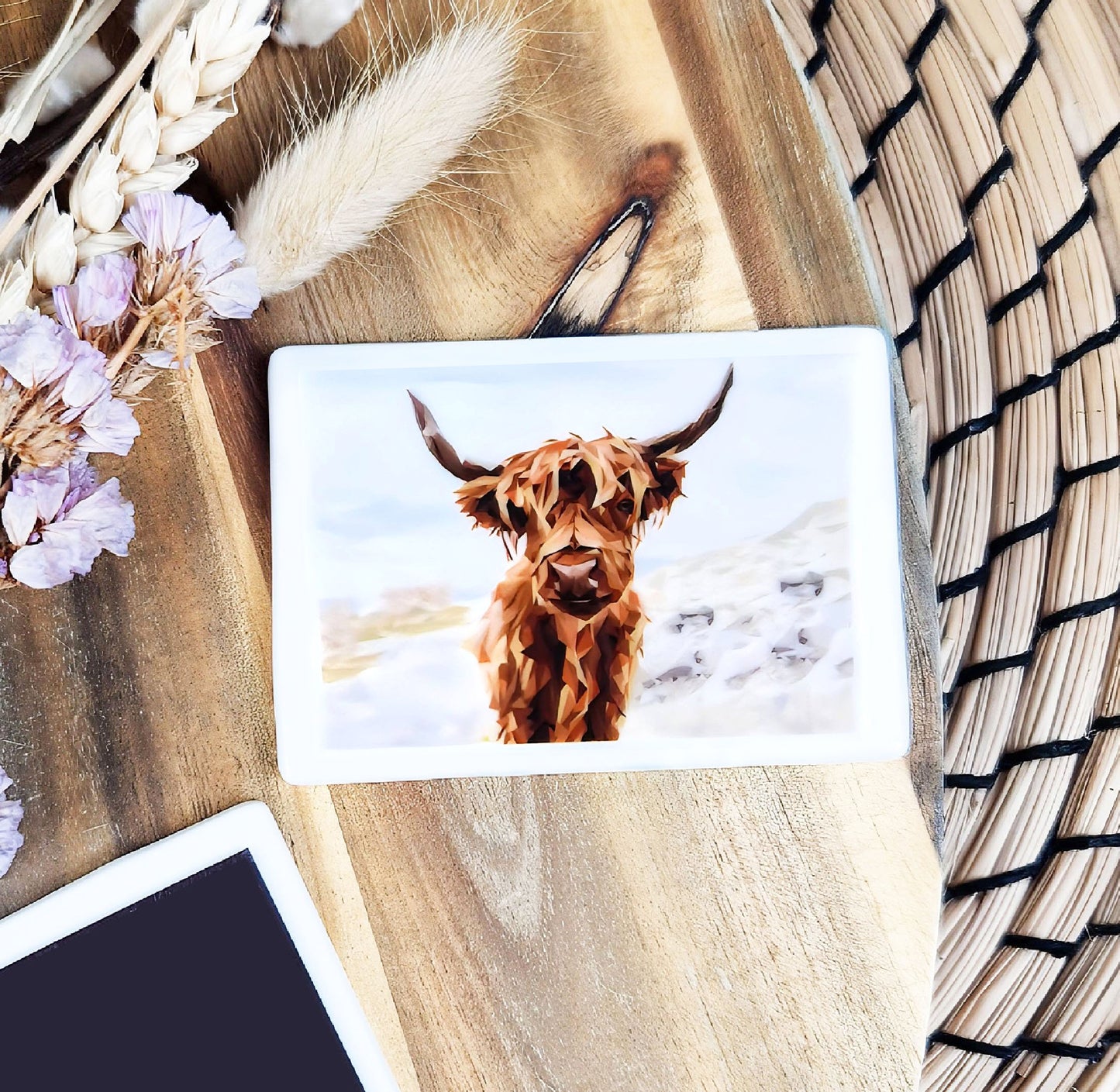 Highland cow illustration | Ceramic fridge magnet | Scottish highlands