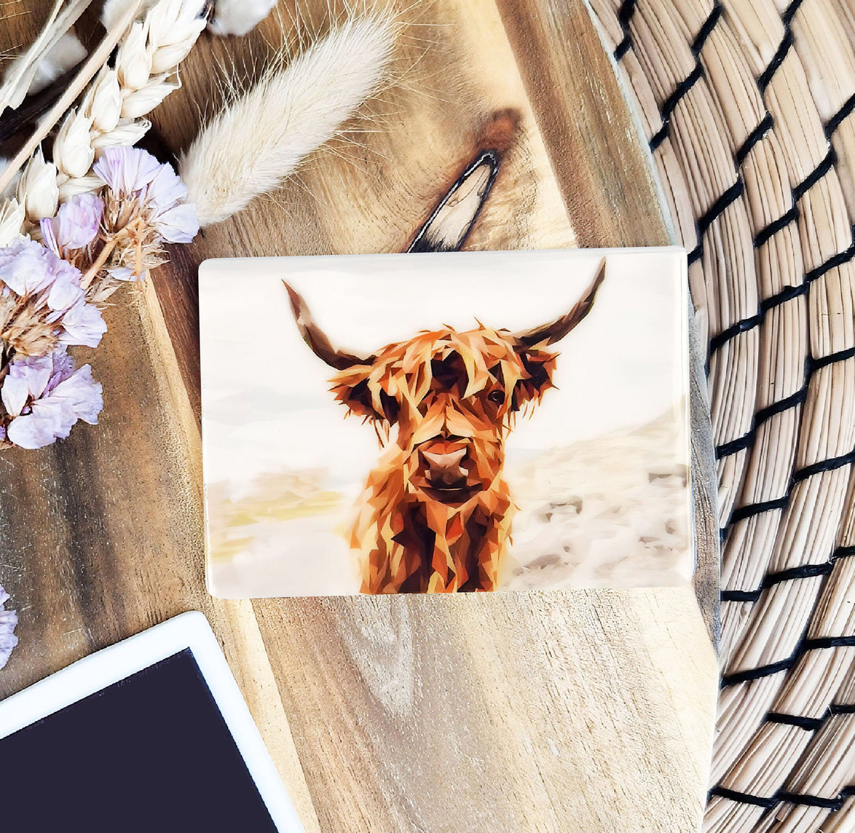 Highland cow illustration | Ceramic fridge magnet | Scottish highlands