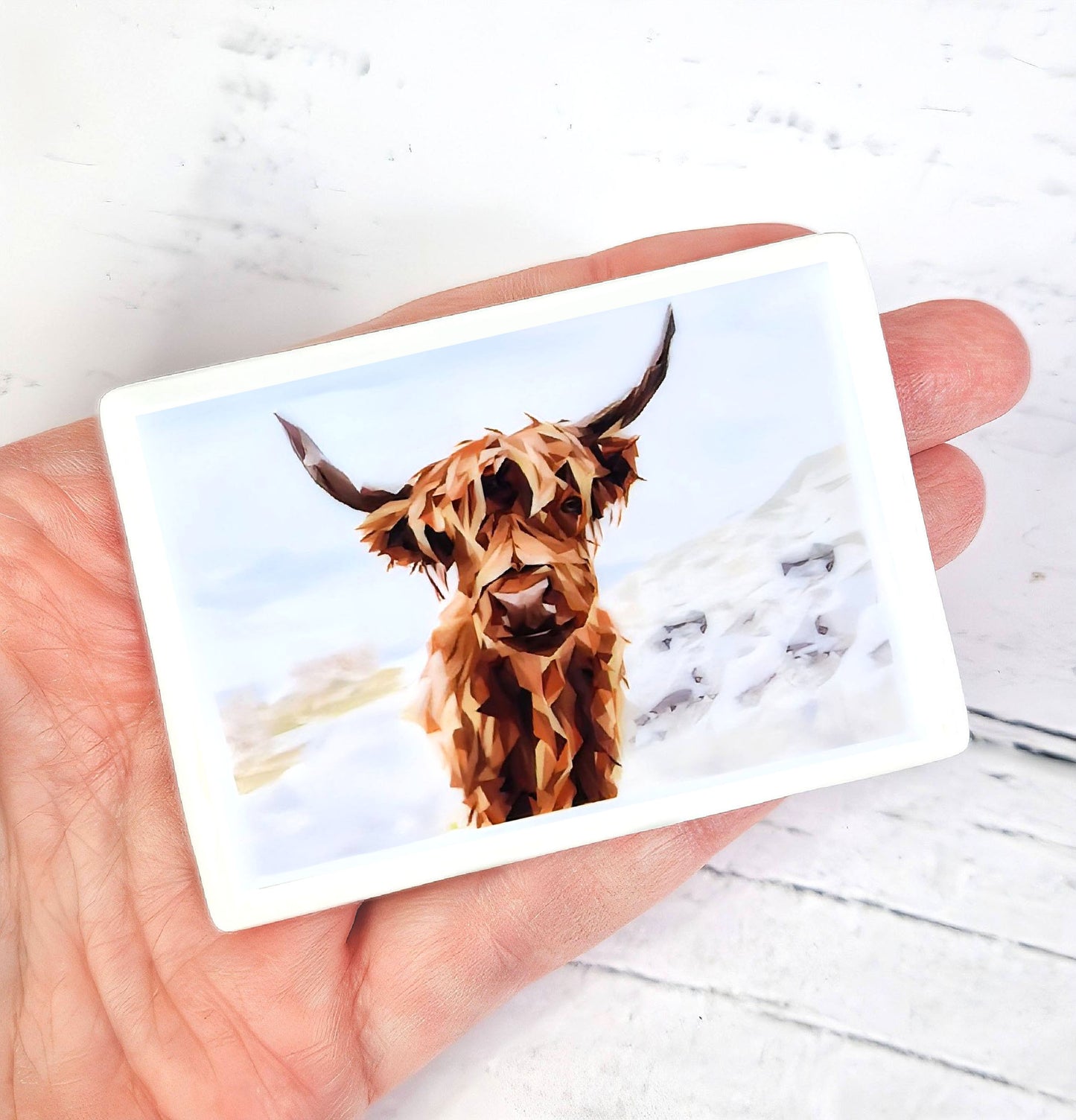 Highland cow illustration | Ceramic fridge magnet | Scottish highlands