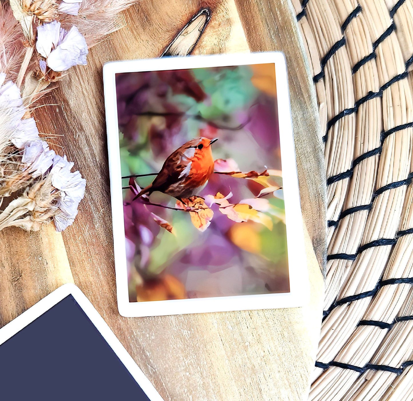 ROBIN REDBREAST bird illustration | Ceramic fridge magnet *NEW