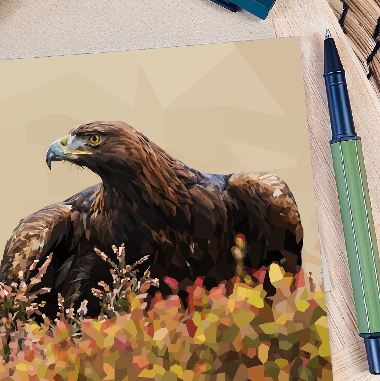 Golden eagle illustration | Blank greeting card | Art card