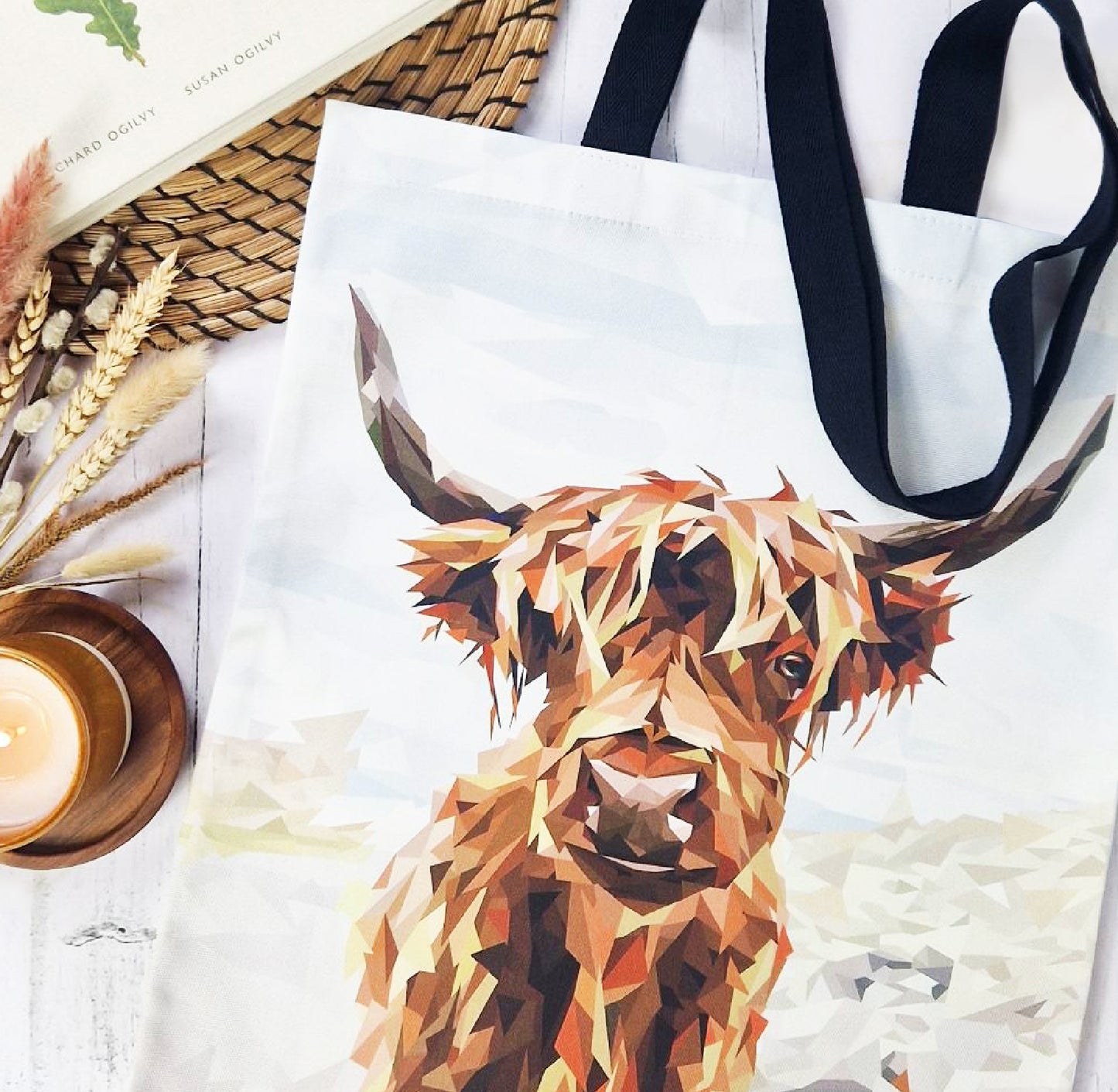 Highland cow illustration | Heavyweight cotton tote bag | Scottish