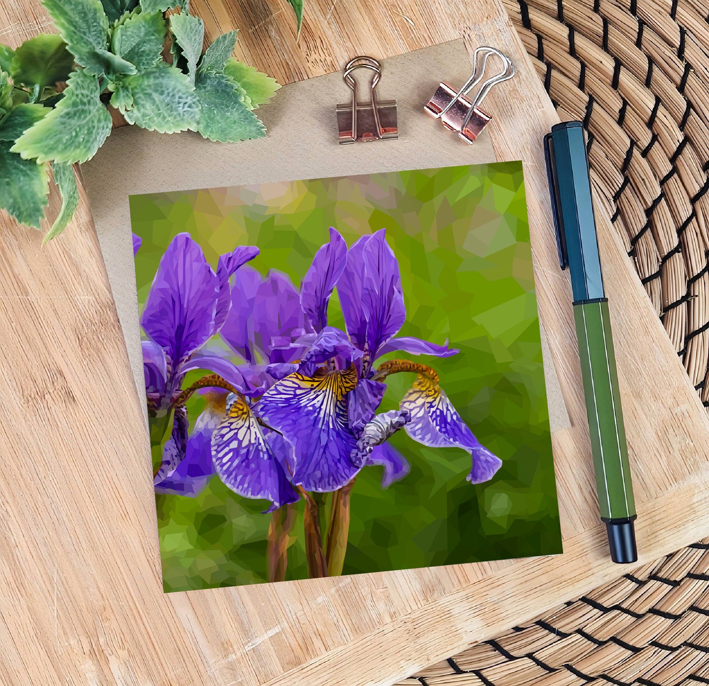 Iris flower illustration | Blank greeting card | Art card
