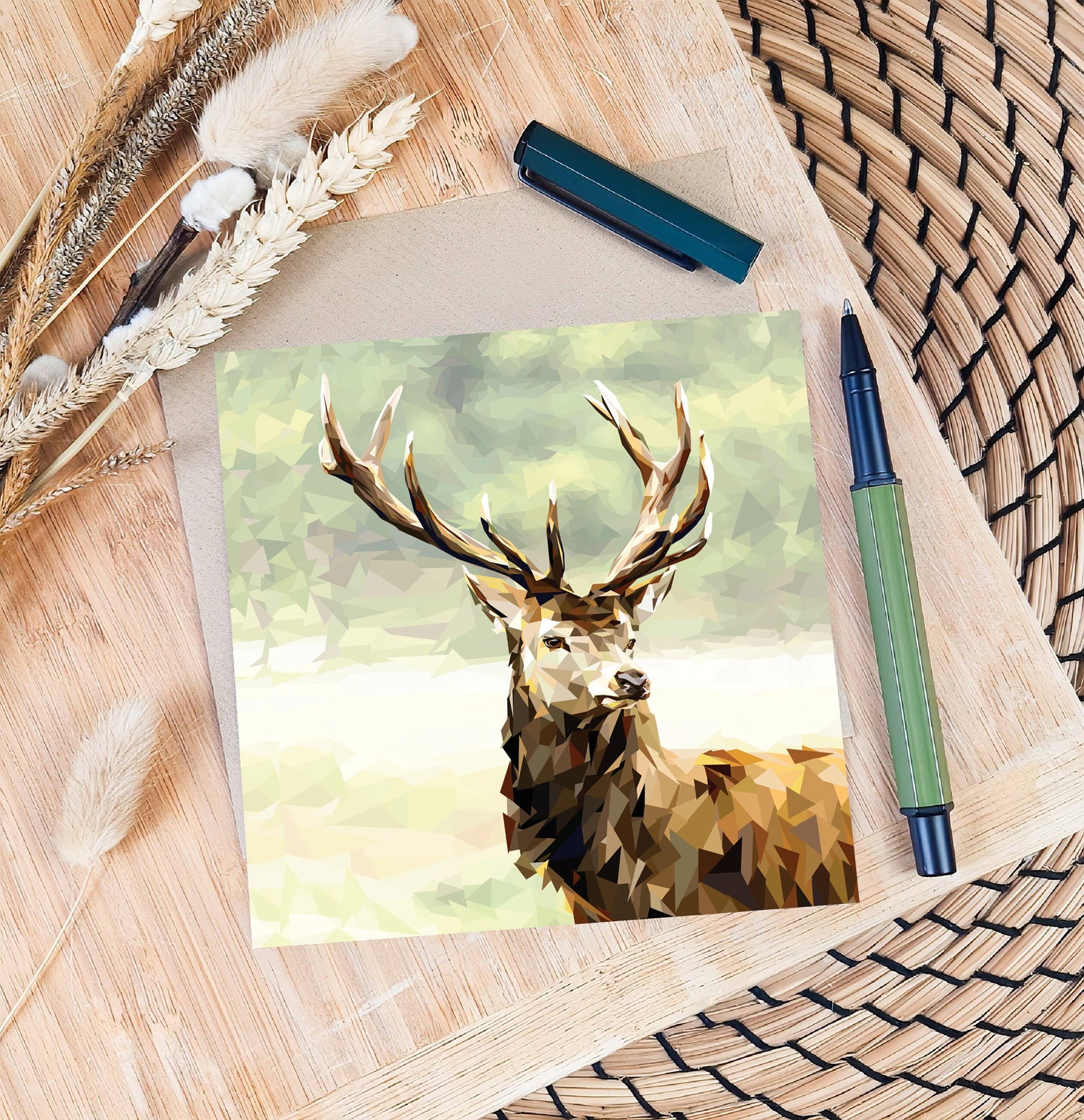 Red stag illustration | Blank greeting card | Scottish art card