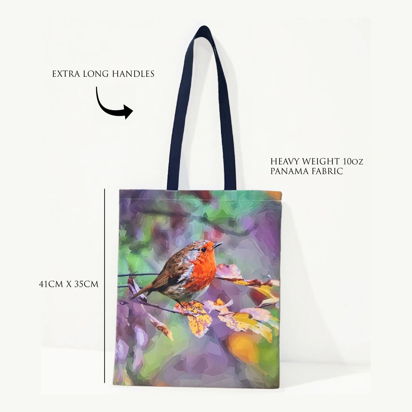 Robin redbreast bird illustration | Heavyweight cotton tote bag