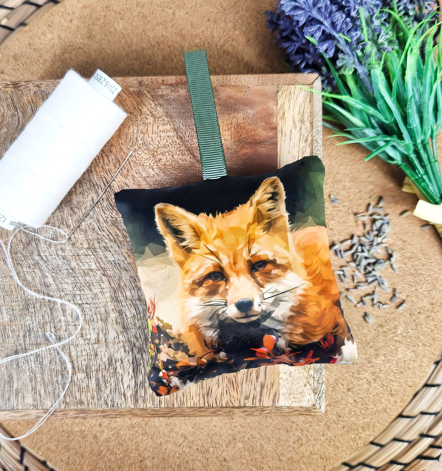 Handmade red fox illustration sachet | English dried lavender | British woodlands