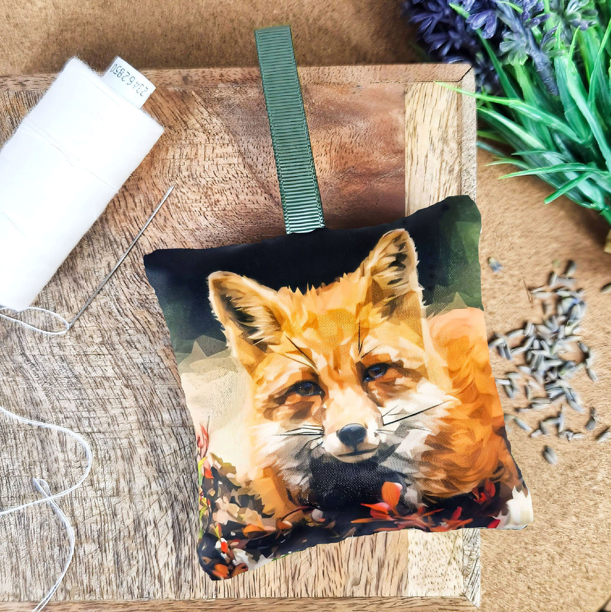 Handmade red fox illustration sachet | English dried lavender | British woodlands