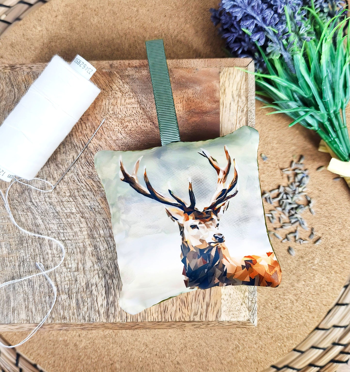 Handmade red stag illustration sachet | English dried lavender | Scottish scent