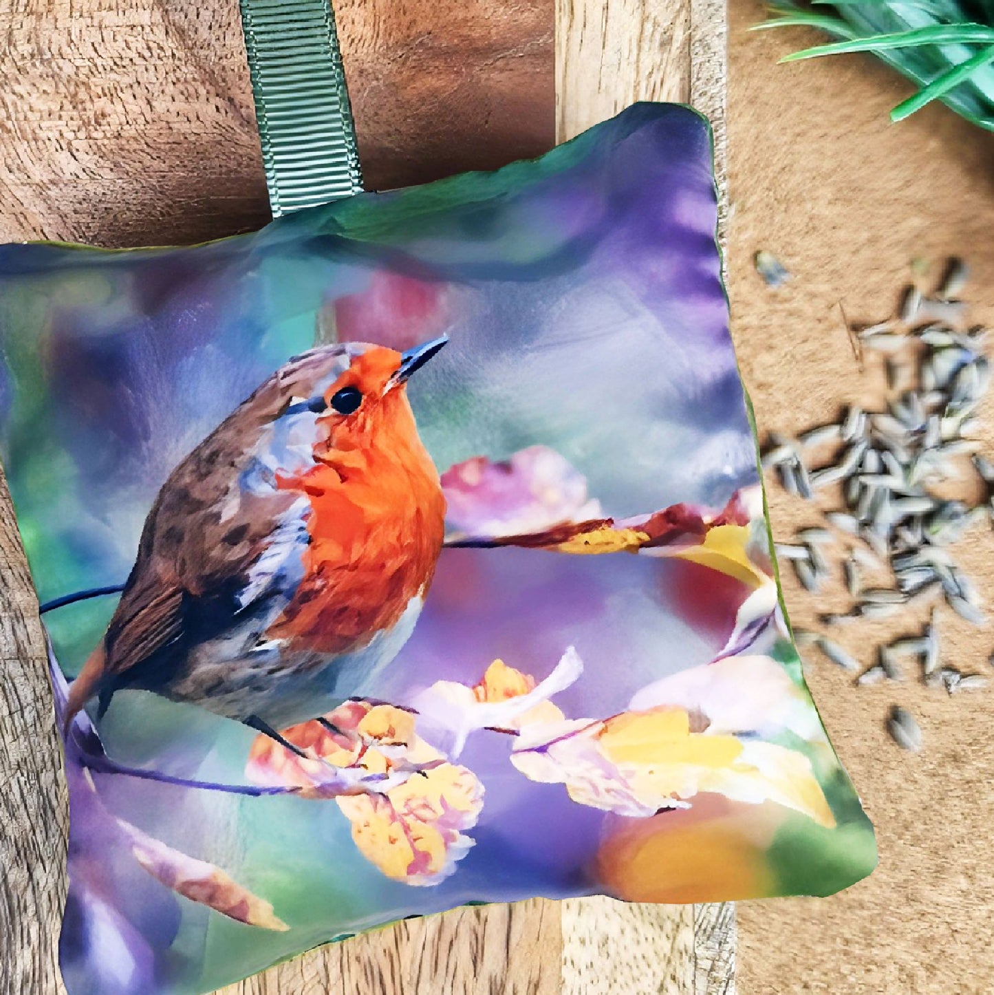 Handmade robin redbreast bird illustration sachet | English dried lavender | Garden birds