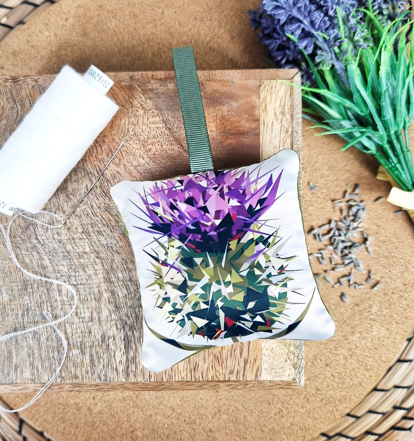 Handmade spear thistle illustration sachet | English dried lavender | Scottish scent
