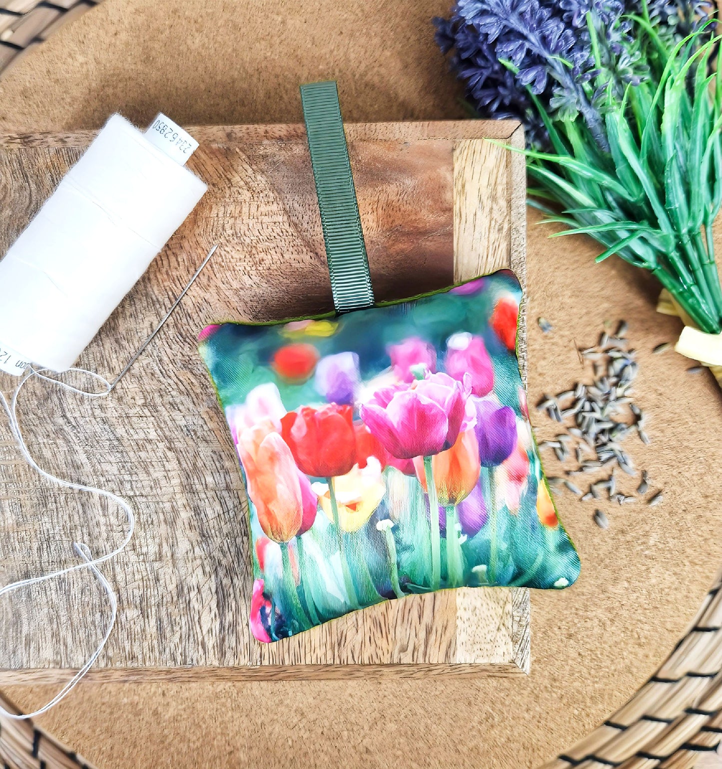 Handmade tulip flower illustration sachet | English dried lavender
