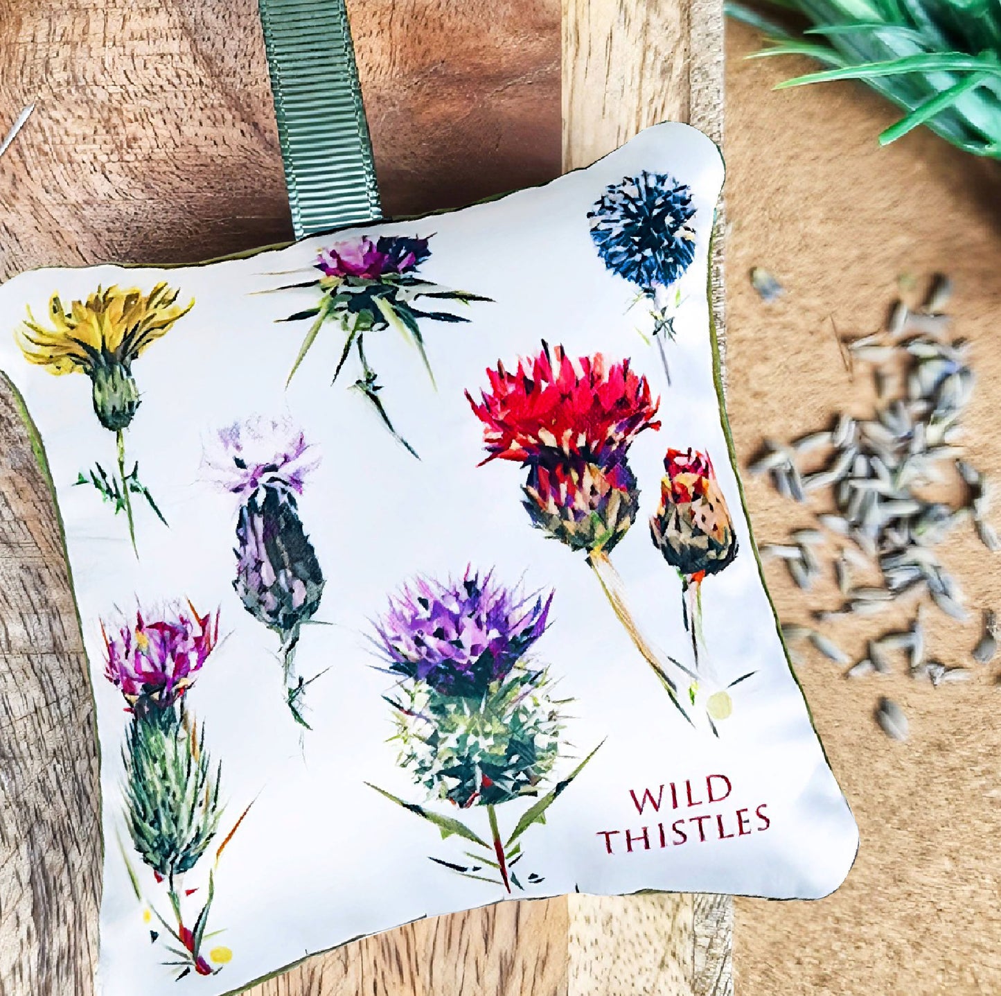 Handmade wild thistle illustration sachet | English dried lavender | Scottish keepsake