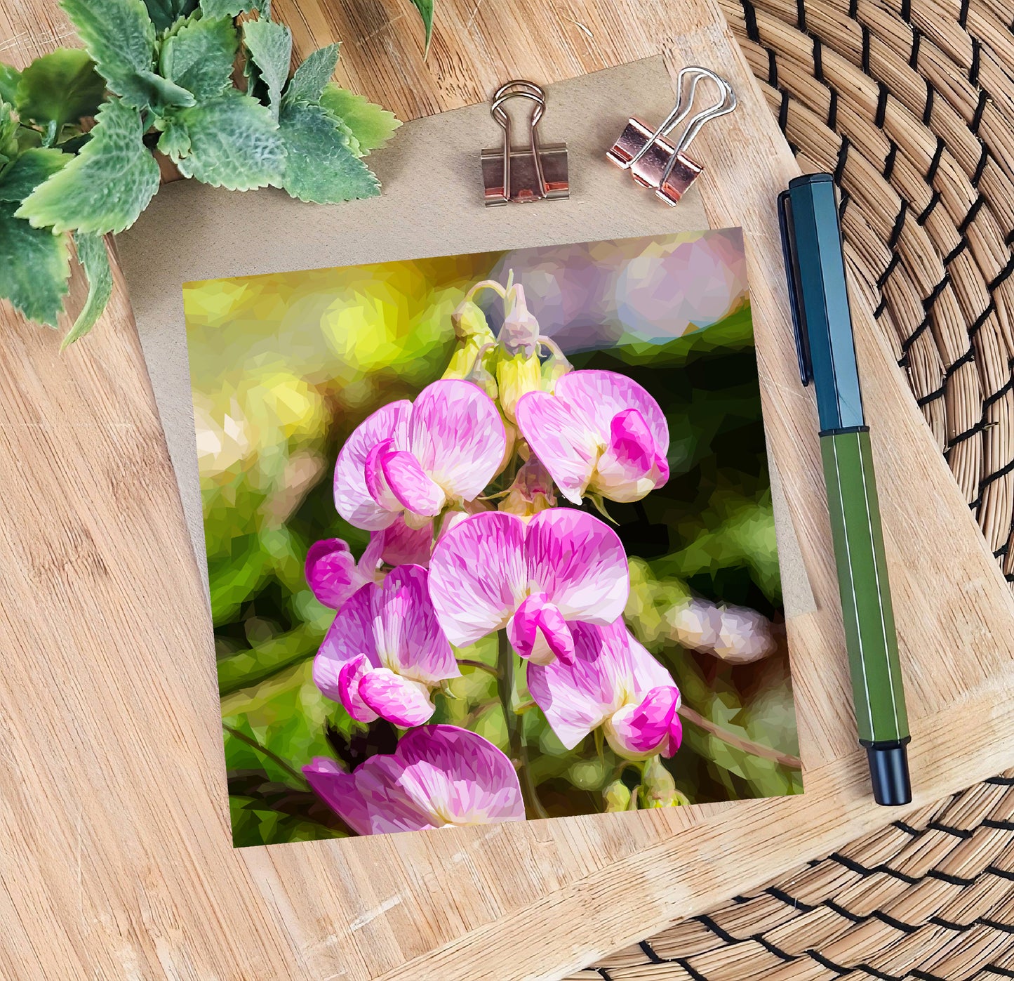 Sweet peas illustration | Blank greeting card | Art card