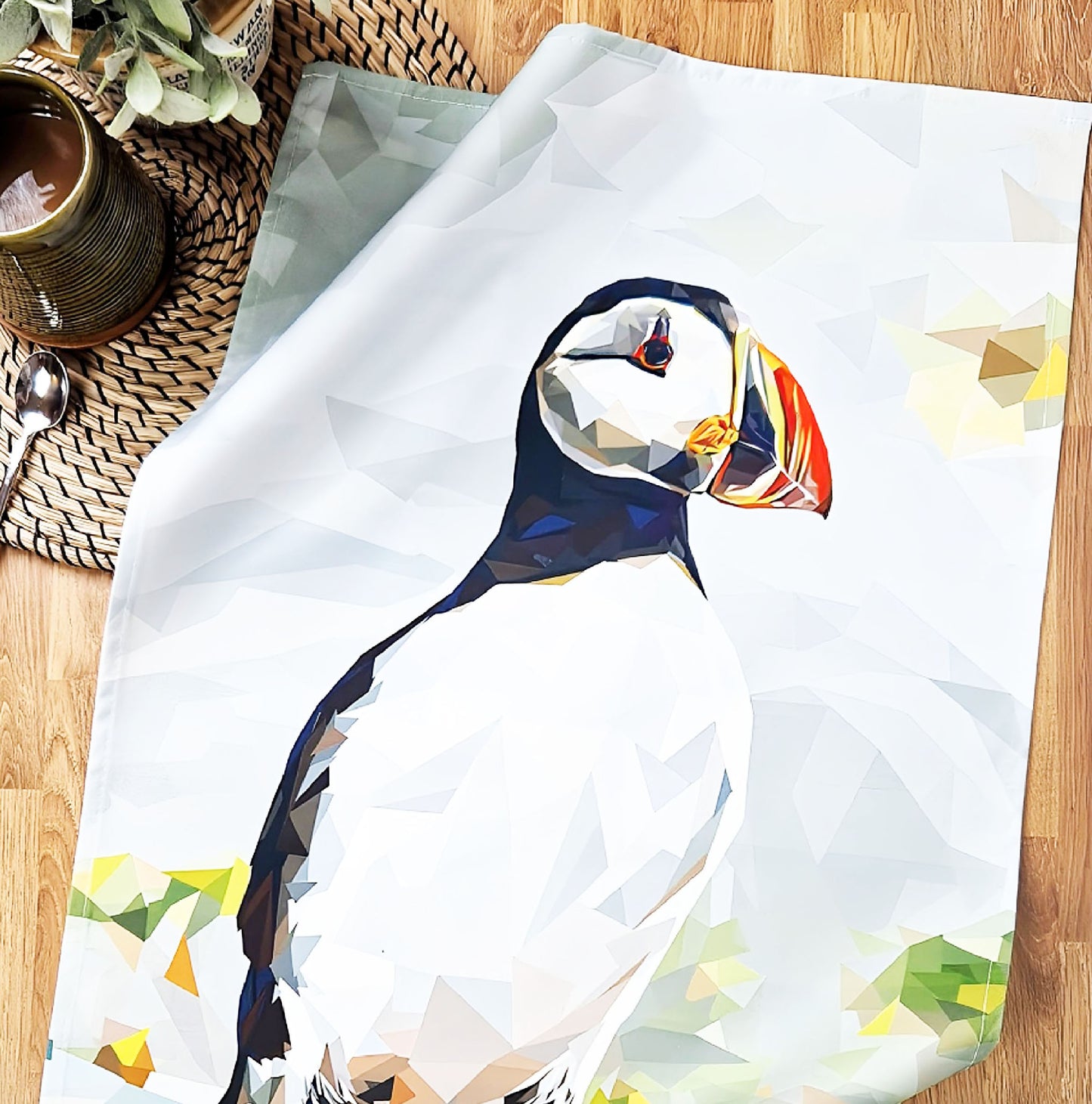 Atlantic puffin tea towel | 100% cotton | Scottish | Coastal birds