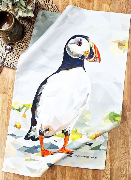 Atlantic puffin tea towel | 100% cotton | Scottish | Coastal birds