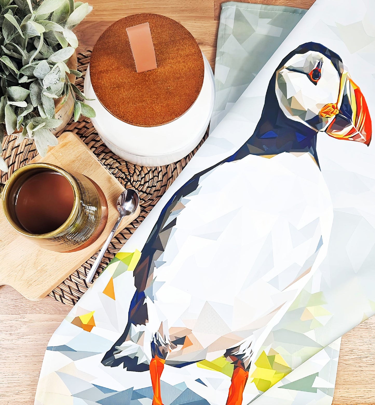 Atlantic puffin tea towel | 100% cotton | Scottish | Coastal birds