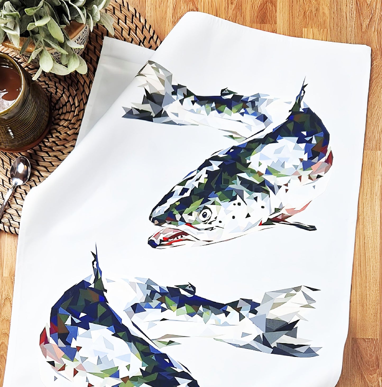 Atlantic salmon tea towel | 100% cotton | Scottish | Wildlife illustration