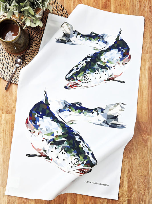Atlantic salmon tea towel | 100% cotton | Scottish | Wildlife illustration