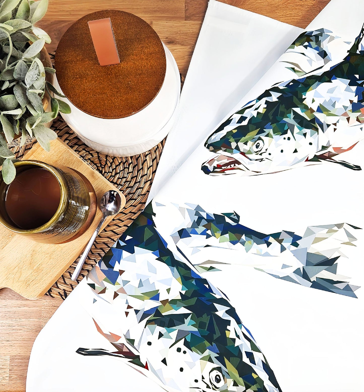 Atlantic salmon tea towel | 100% cotton | Scottish | Wildlife illustration