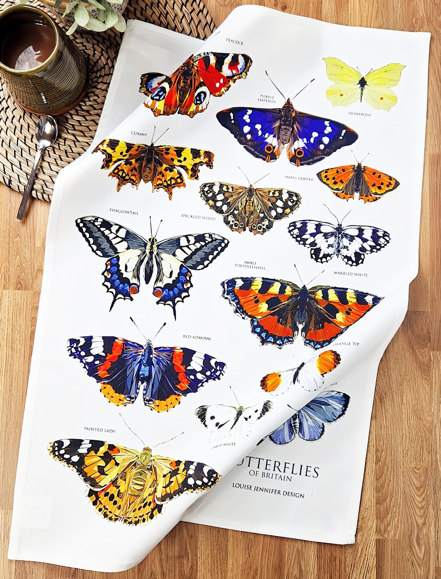 Butterflies of Britain tea towel | 100% cotton | British wildlife | Butterfly design