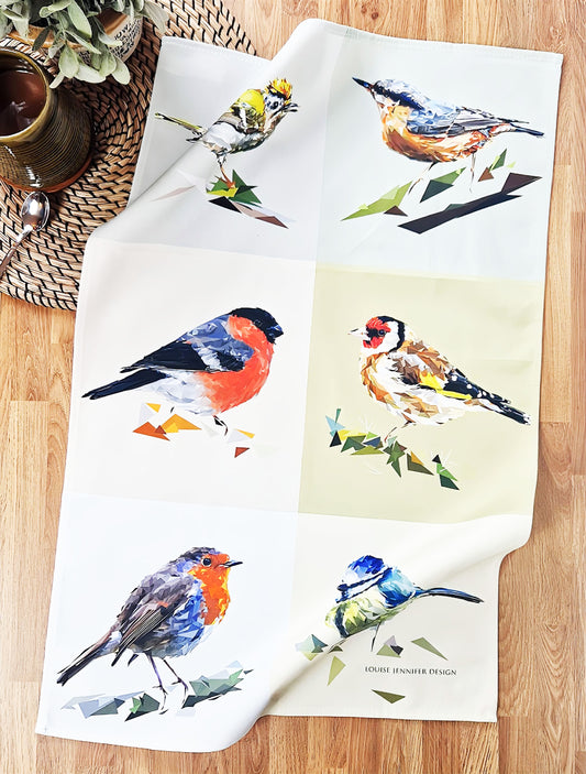 Garden birds tea towel | 100% cotton | British wildlife design