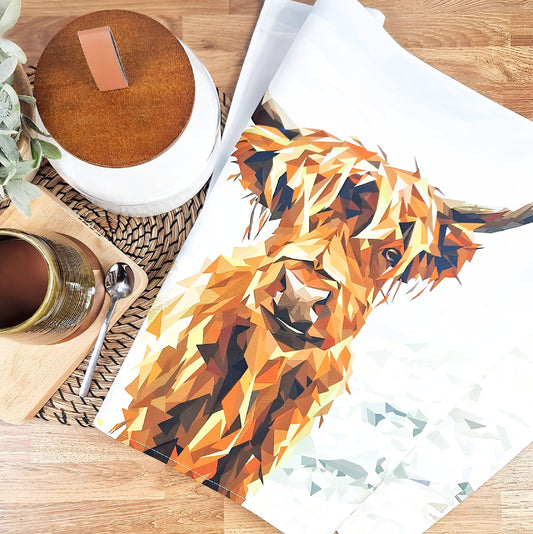 Highland cow tea towel | 100% cotton | Scottish wildlife illustration