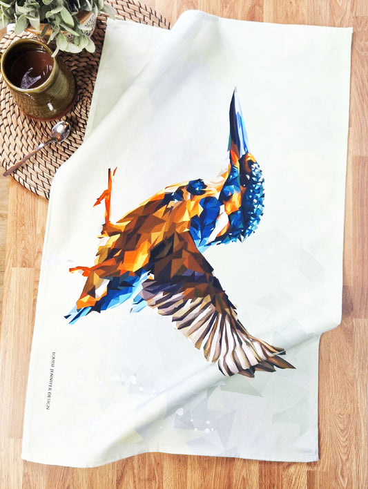 Kingfisher bird tea towel | 100% cotton | British wildlife design