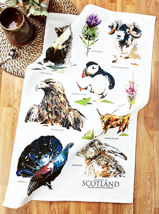 Wildlife of Scotland tea towel | 100% cotton |  Scottish wildlife illustration