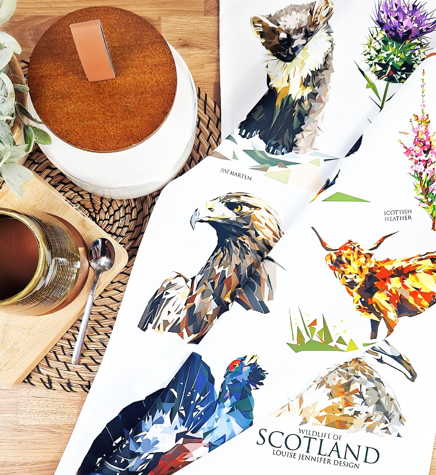 Wildlife of Scotland tea towel | 100% cotton |  Scottish wildlife illustration