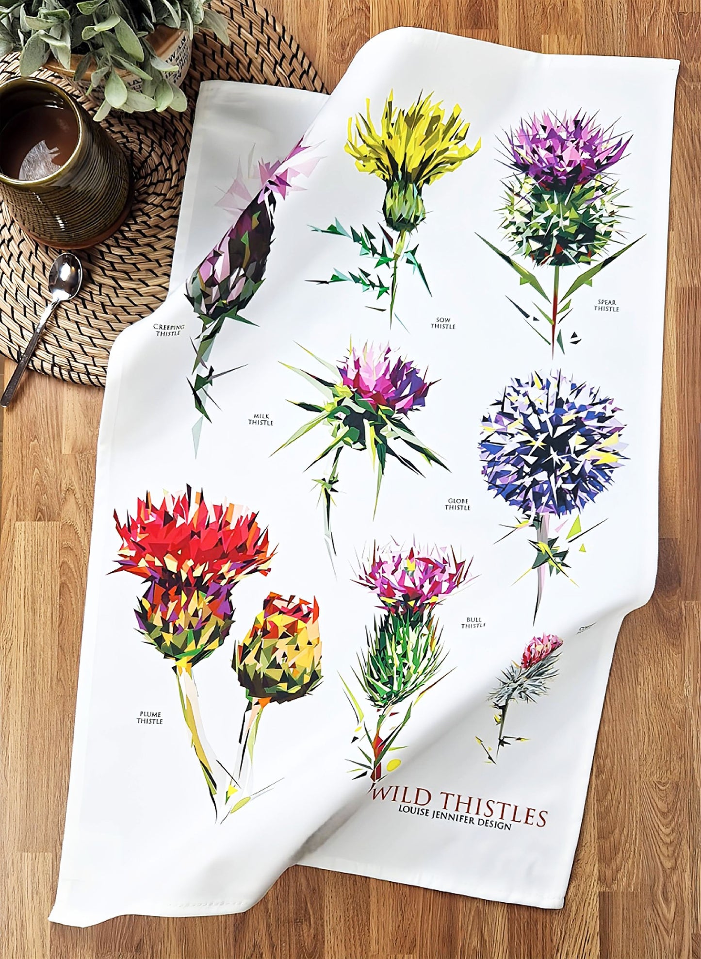 Wild thistles tea towel | 100% cotton | Scottish thistle design
