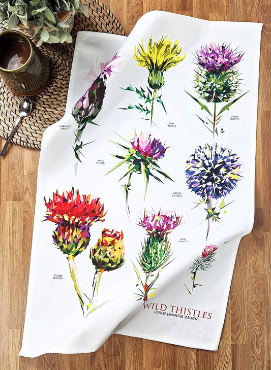 Wild thistles tea towel | 100% cotton | Scottish thistle design