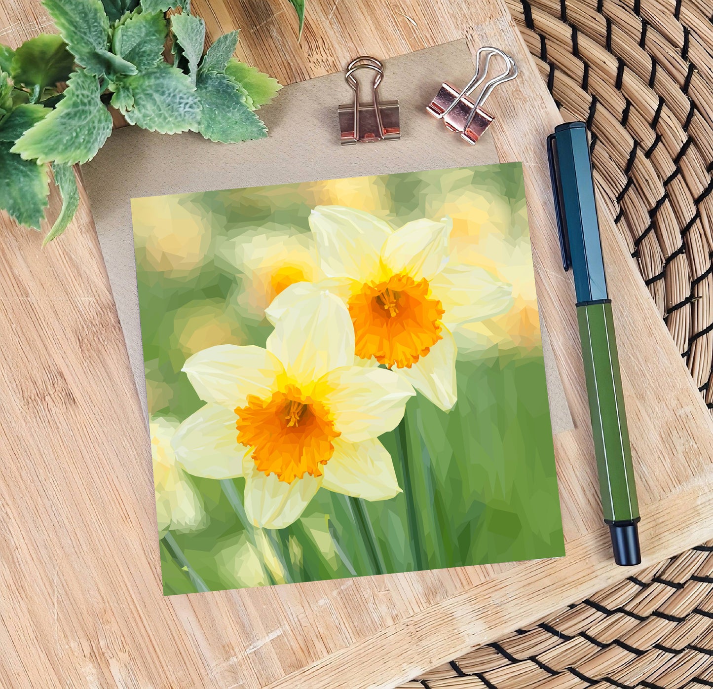 Daffodil flower illustration | Blank greeting card | British Springtime