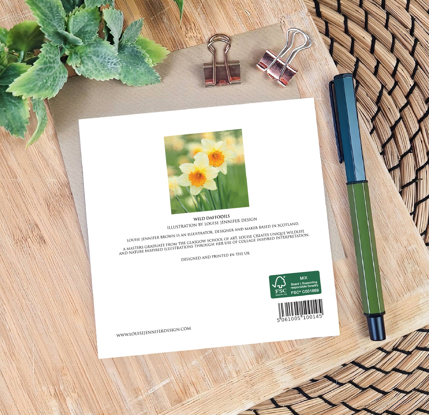 Daffodil flower illustration | Blank greeting card | British Springtime