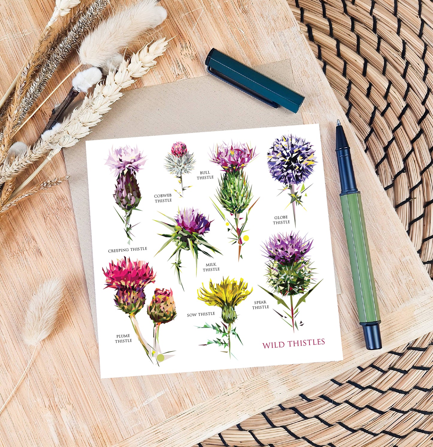 Wild thistles illustration | Blank greeting card | Scottish art card